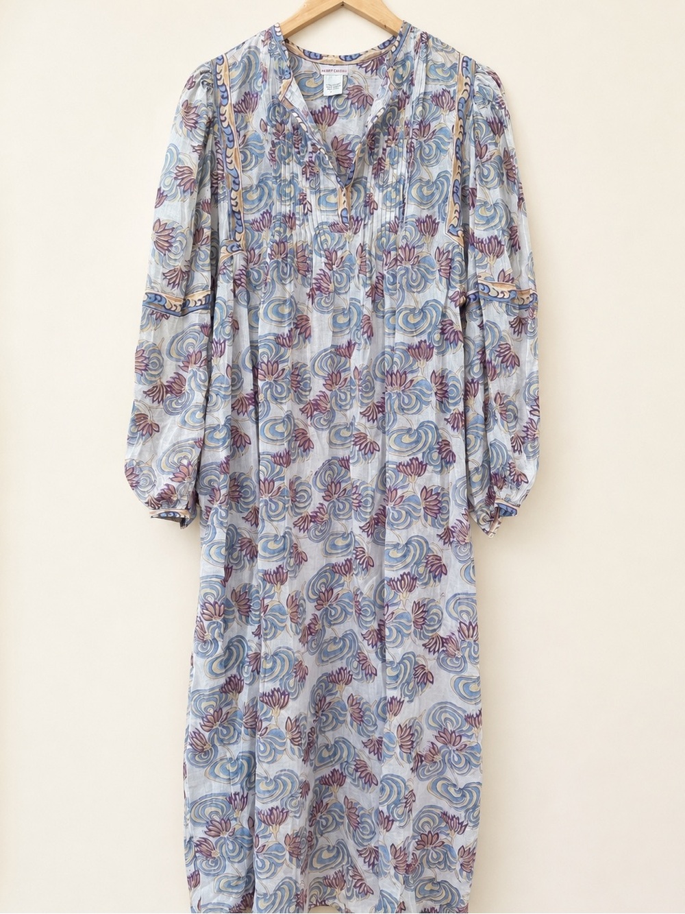 Kerry Cassill 100% Cotton Voile Floral Maxi Kaftan One Size Balloon Sleeve O/S